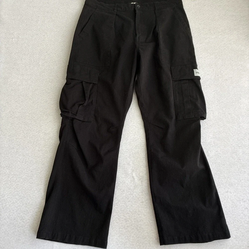 YoungLA Jeans Mens XL Black Streetwear Baggy Cargo All Over Embroidered Pants